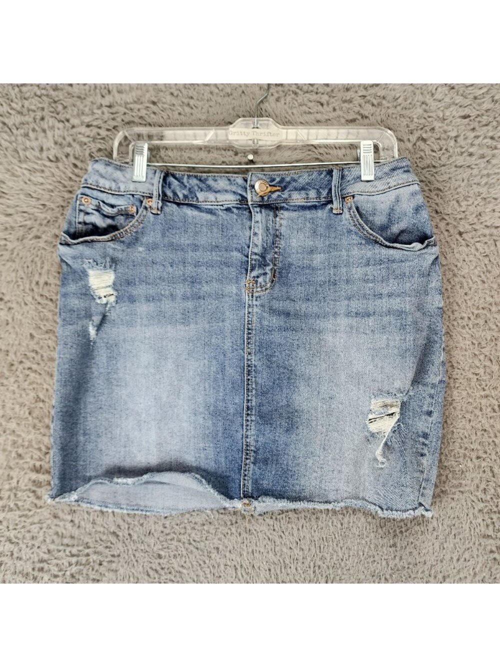 Maurices Skirt Womens 11/12 Blue Stretch Distressed Denim Jean Mini Skirt